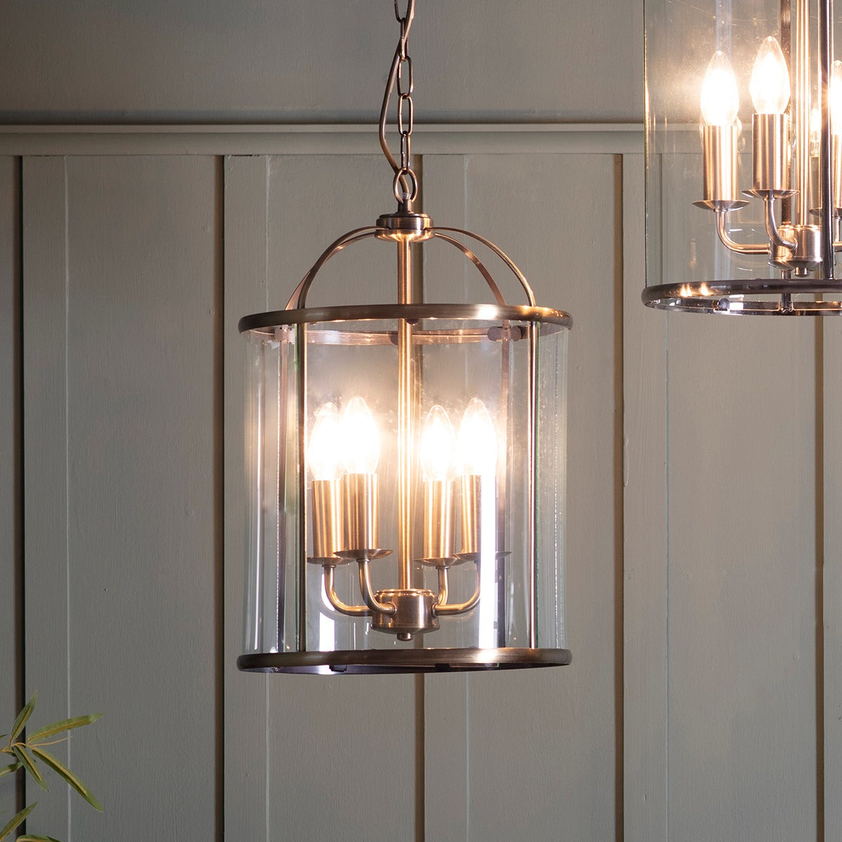 Lambeth 4 Lantern Pendant Light - Antique Brass