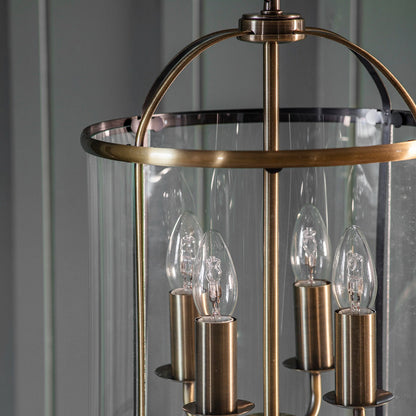 Lambeth 4 Lantern Pendant Light - Antique Brass