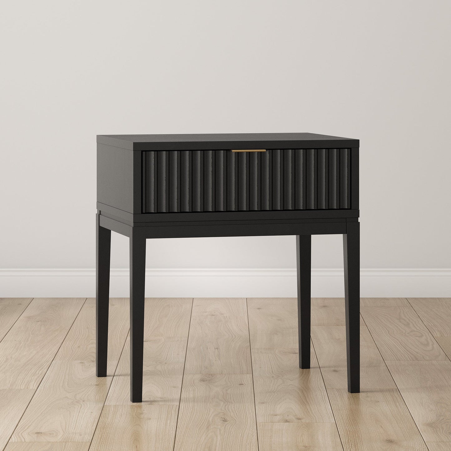 Mid-Century Fluted Nightstand Black Oak