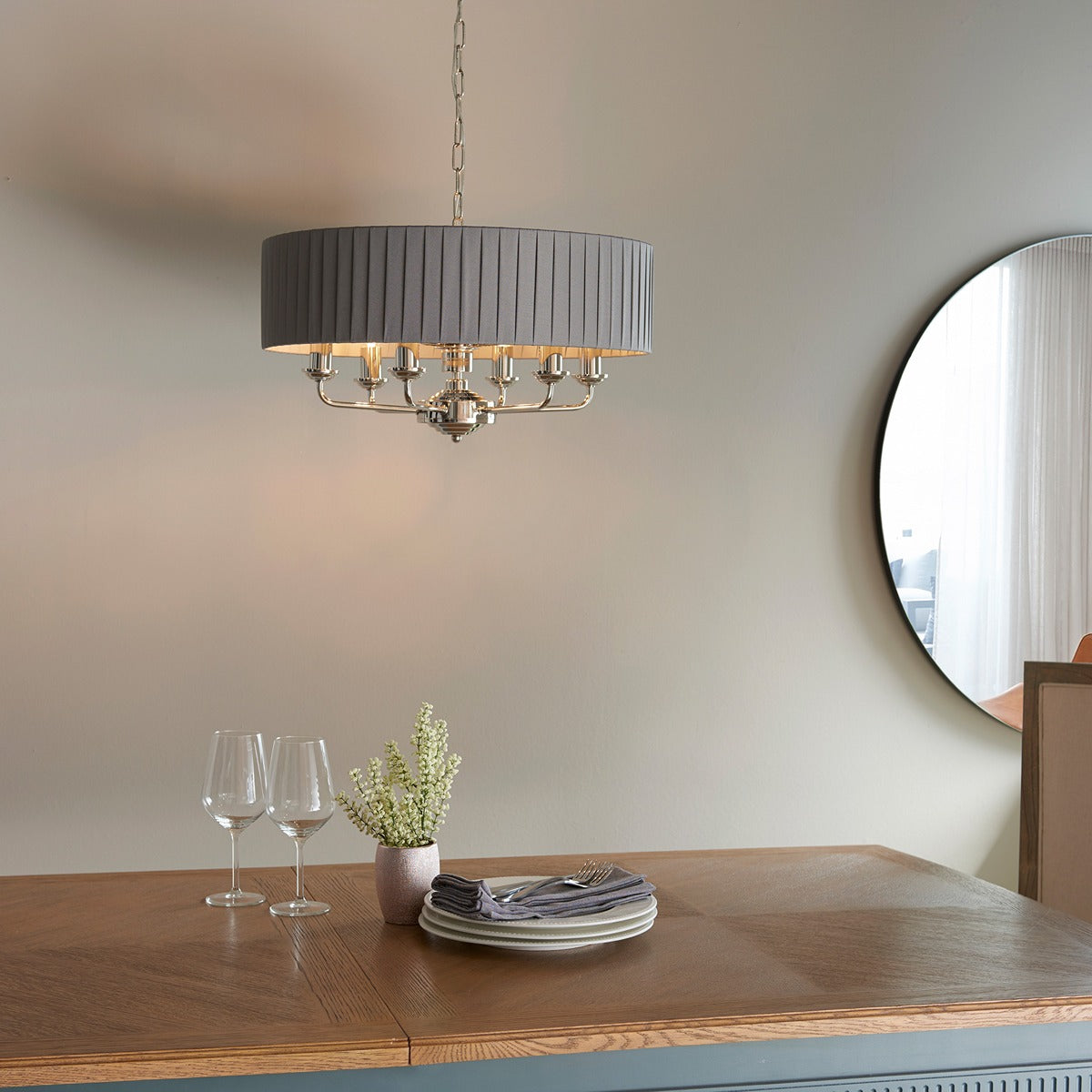Highclere 6 Pleated Pendant - Nickel