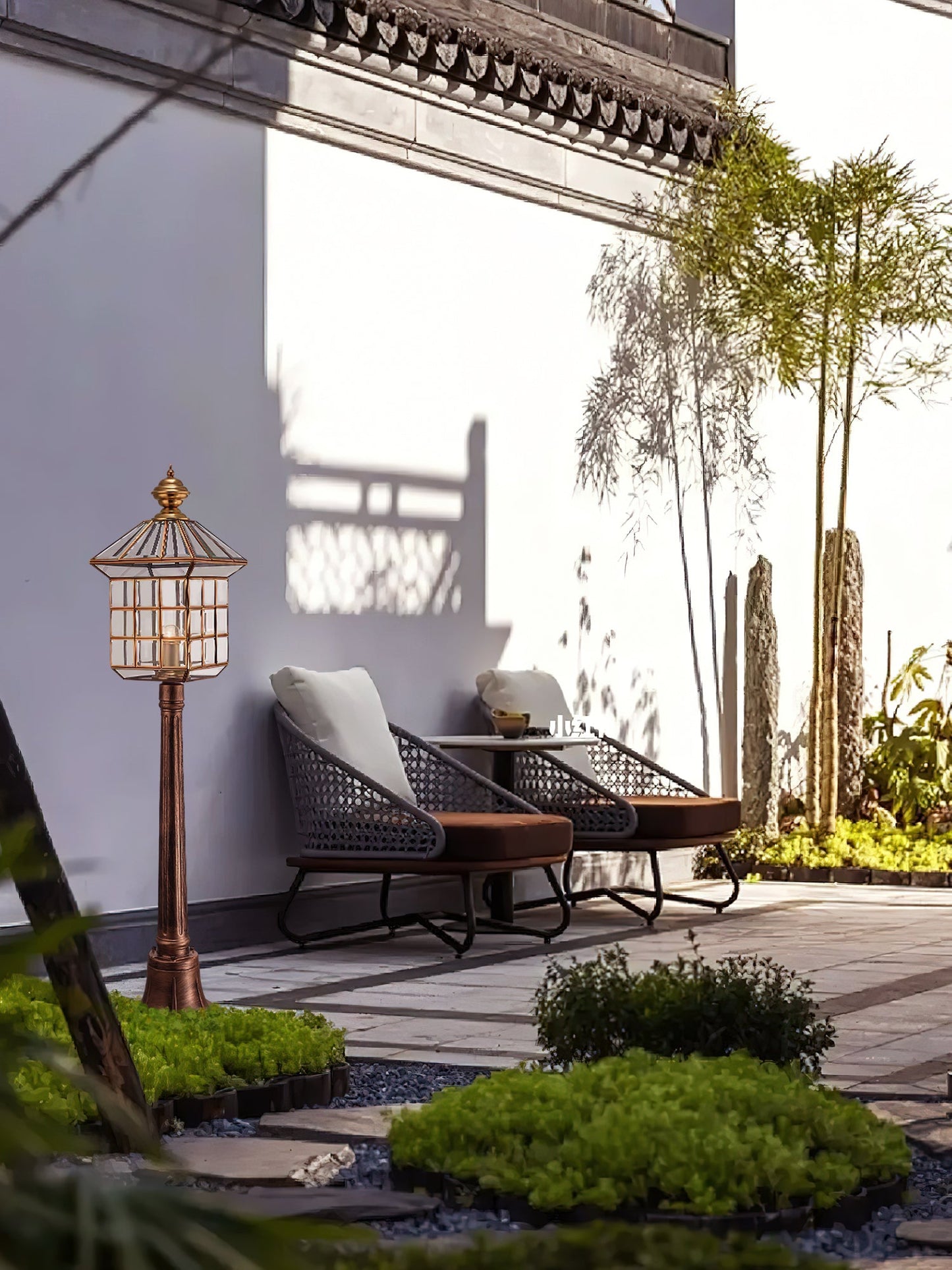 European Style Garden Retro Brass Column Lamp