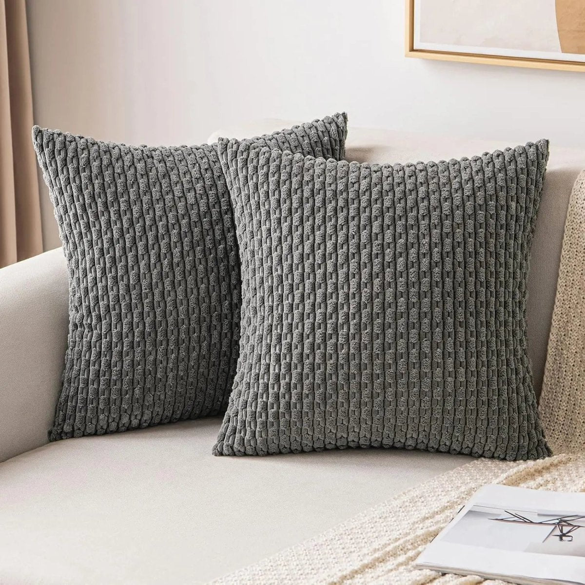 BOHOSTRIPÉ – Boho Stripe Corduroy Throw Pillow for Cozy Home Decor