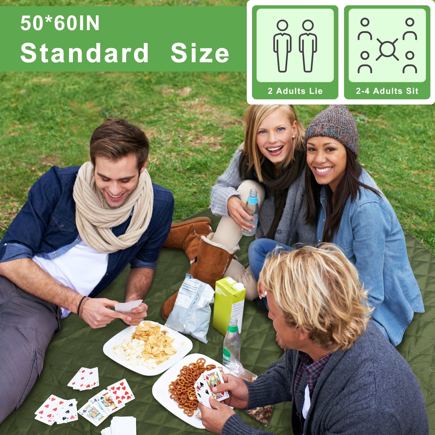 Summer Outdoor Foldable Waterproof Blanket for Picnic, 50‘’ x 60‘’