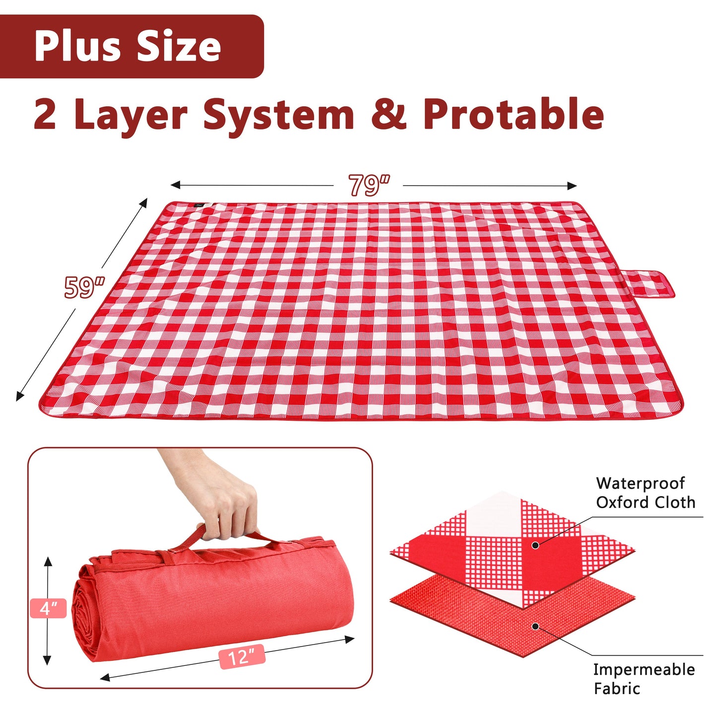 Warp Knit Fabric Camping Waterproof Throw Blanket  for Summer, 60”x 80”