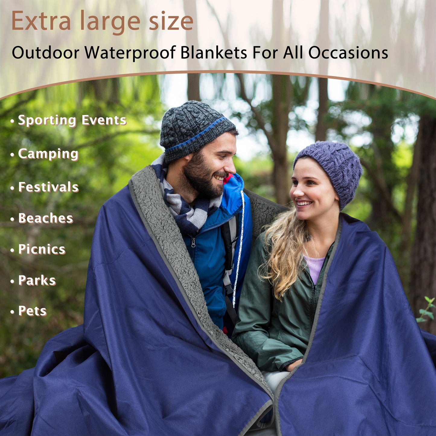 Sherpa Lined Outdoor Stadium Waterproof Blanket for Winter 66''*90''