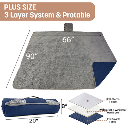Sherpa Lined Outdoor Stadium Waterproof Blanket for Winter 66''*90''