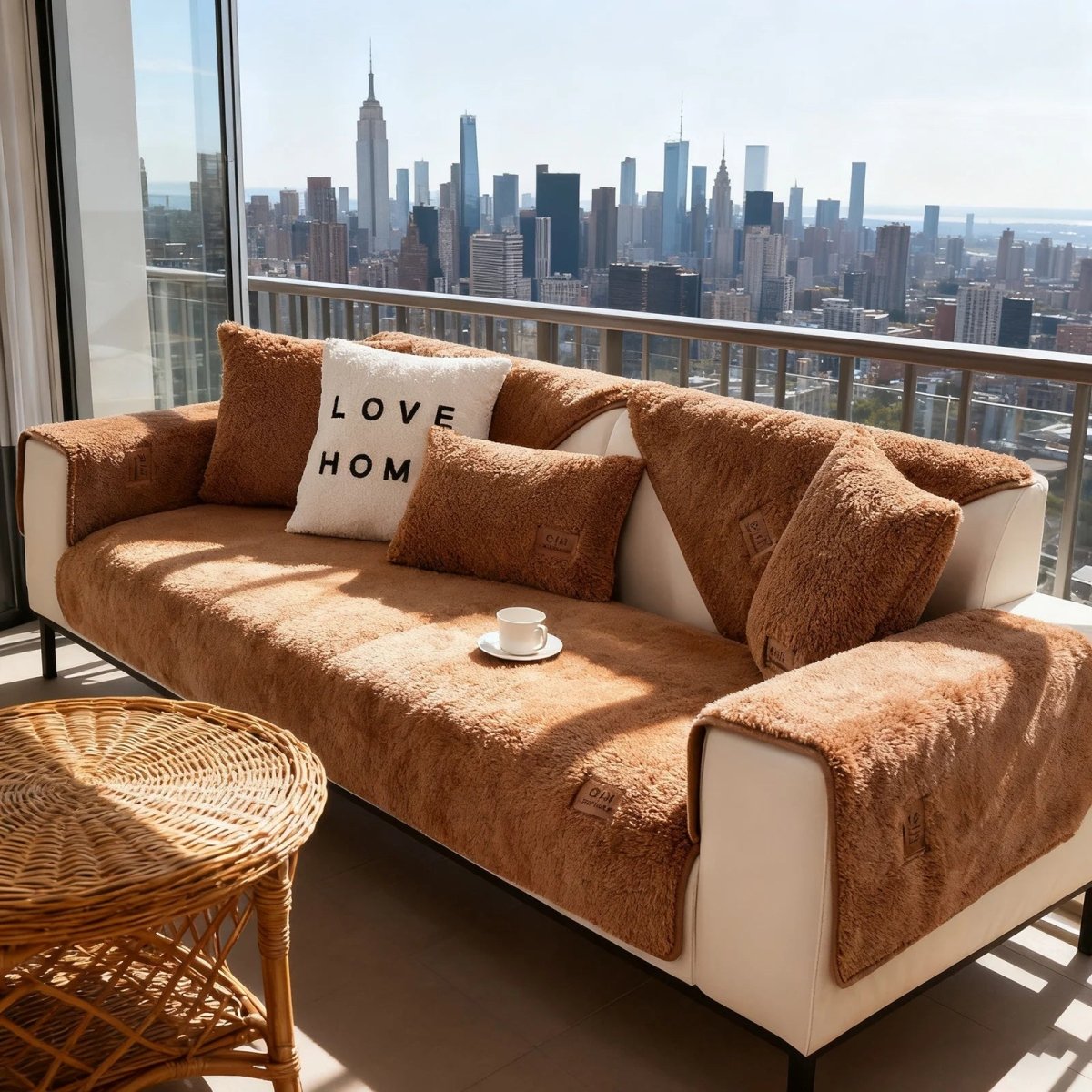 COZYSHEAR – plush lamb wool sofa cover for warmth & protection