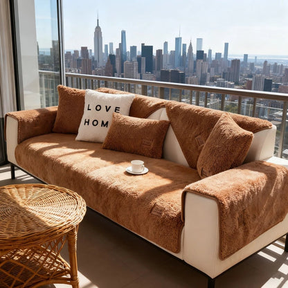 COZYSHEAR – plush lamb wool sofa cover for warmth & protection