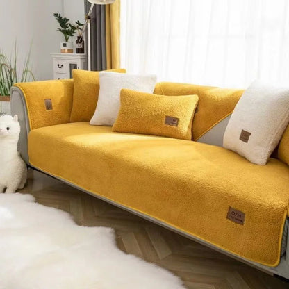 COZYSHEAR – plush lamb wool sofa cover for warmth & protection