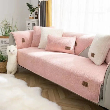 COZYSHEAR – plush lamb wool sofa cover for warmth & protection