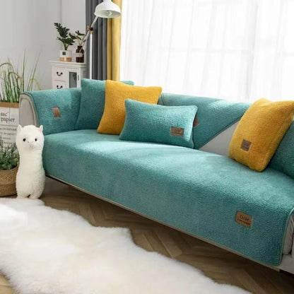 COZYSHEAR – plush lamb wool sofa cover for warmth & protection