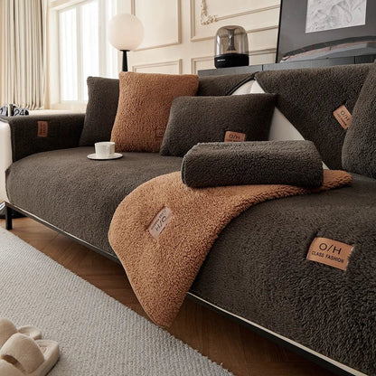 COZYSHEAR – plush lamb wool sofa cover for warmth & protection