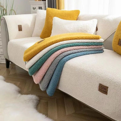 COZYSHEAR – plush lamb wool sofa cover for warmth & protection