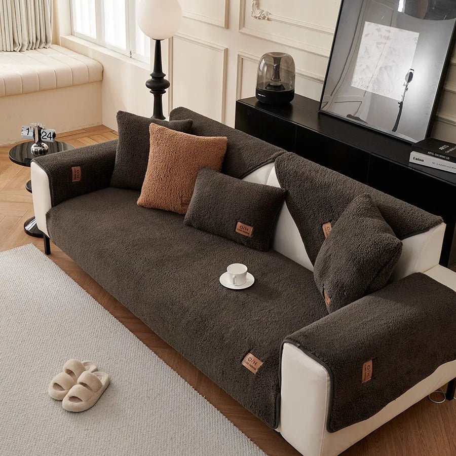 COZYSHEAR – plush lamb wool sofa cover for warmth & protection