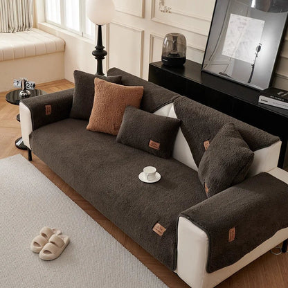 COZYSHEAR – plush lamb wool sofa cover for warmth & protection