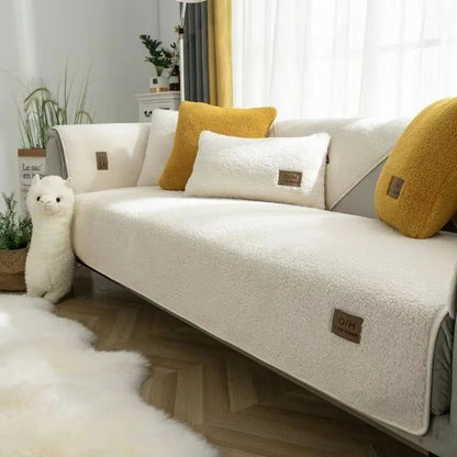 COZYSHEAR – plush lamb wool sofa cover for warmth & protection