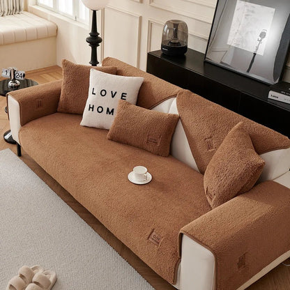 COZYSHEAR – plush lamb wool sofa cover for warmth & protection
