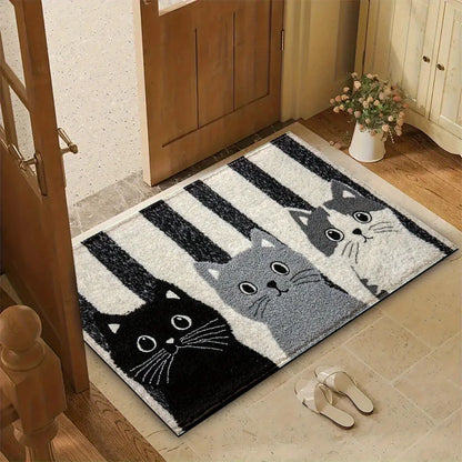 DOORMEOW – Striped Cartoon Cat Doormat for Indoor & Outdoor Use