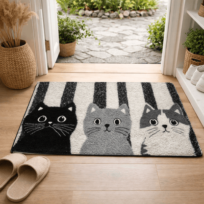 DOORMEOW – Striped Cartoon Cat Doormat for Indoor & Outdoor Use