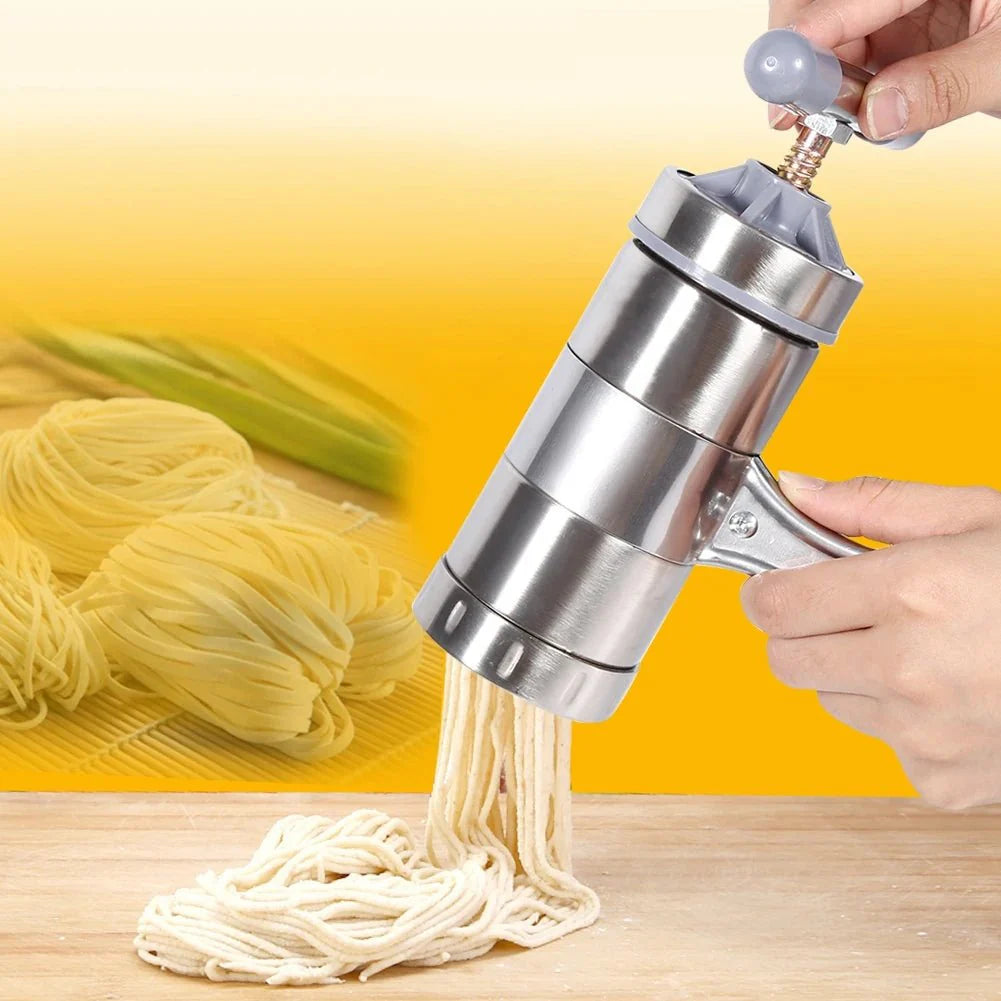 DOUGHEX – Manual Stainless Steel Pasta Maker with 5 Interchangeable Mold Heads