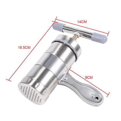 DOUGHEX – Manual Stainless Steel Pasta Maker with 5 Interchangeable Mold Heads