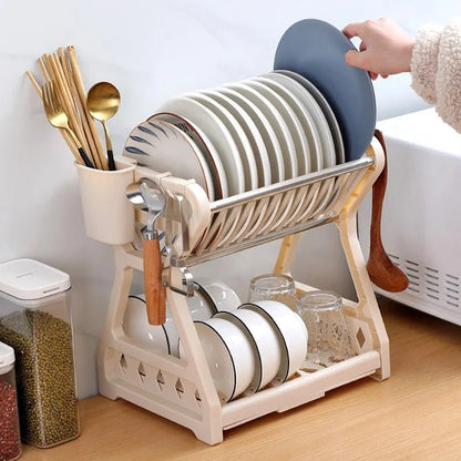 DRYZONE – Space-Efficient 2-Tier Dish Drainer with Utensil Organizer