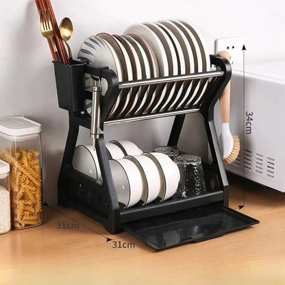 DRYZONE – Space-Efficient 2-Tier Dish Drainer with Utensil Organizer