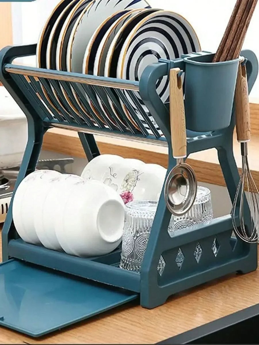 DRYZONE – Space-Efficient 2-Tier Dish Drainer with Utensil Organizer