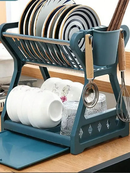 DRYZONE – Space-Efficient 2-Tier Dish Drainer with Utensil Organizer