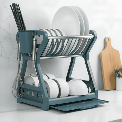 DRYZONE – Space-Efficient 2-Tier Dish Drainer with Utensil Organizer