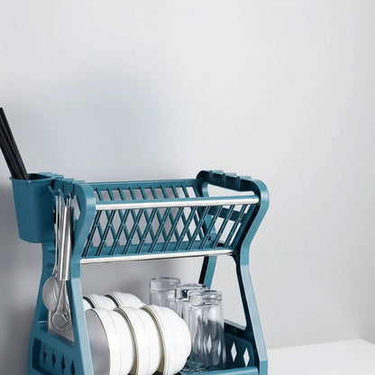 DRYZONE – Space-Efficient 2-Tier Dish Drainer with Utensil Organizer