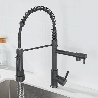 DualFlow Kitchen Tap – Black & Gold Brass Faucet with Dual Spout and Single-Lever Control