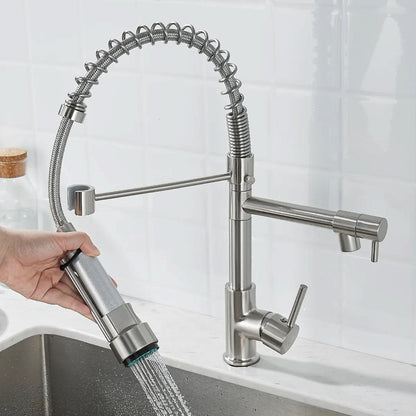 DualFlow Kitchen Tap – Black & Gold Brass Faucet with Dual Spout and Single-Lever Control