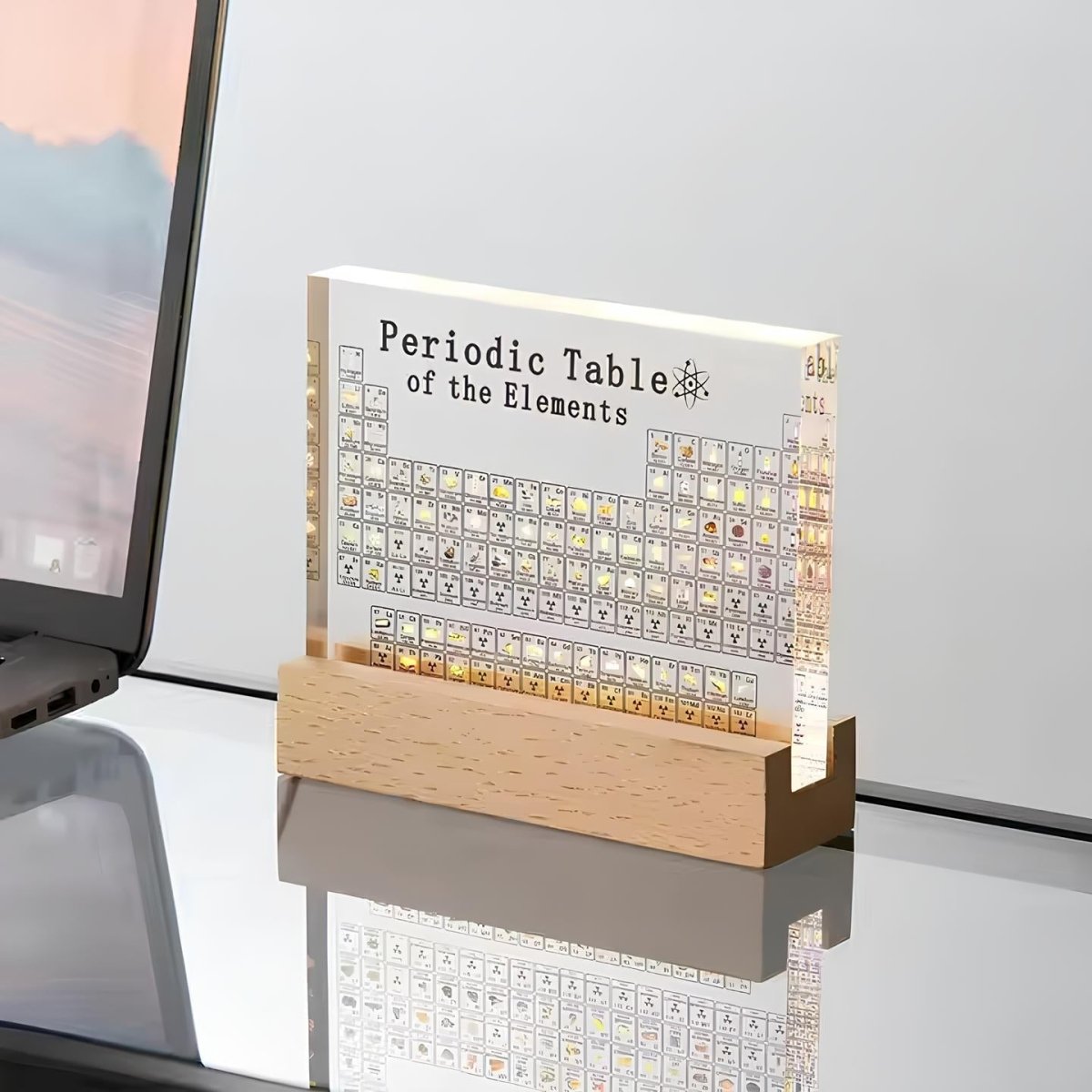 ELEMENTBRIGHT – Illuminated Periodic Table of Elements with 83 Real Chemical Elements
