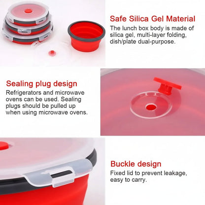 FLEXIBENTO – Collapsible Silicone Bento Lunch Box Set, Portable Food Container with Leak-Proof Lid