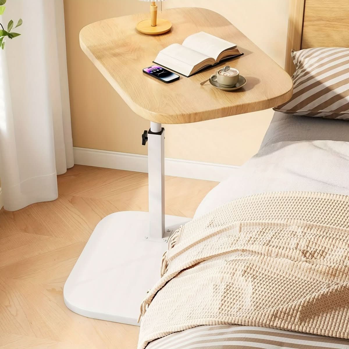 LIVELIFT – Adjustable Side Table for Sofa & Bed with Wooden Top