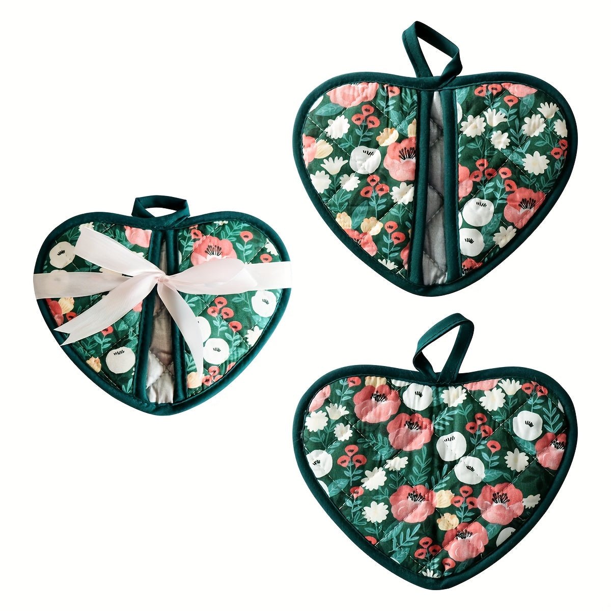 FLORALHEART – Vintage Floral Heart-Shaped Potholders with Heat Resistance