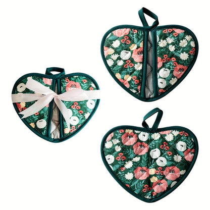 FLORALHEART – Vintage Floral Heart-Shaped Potholders with Heat Resistance
