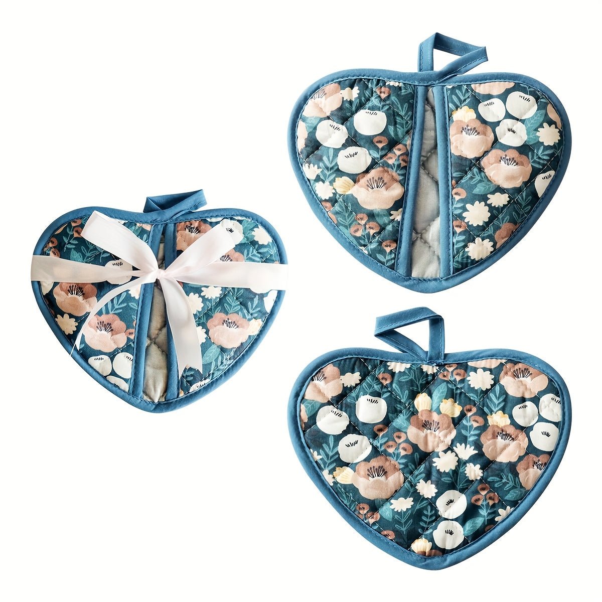 FLORALHEART – Vintage Floral Heart-Shaped Potholders with Heat Resistance