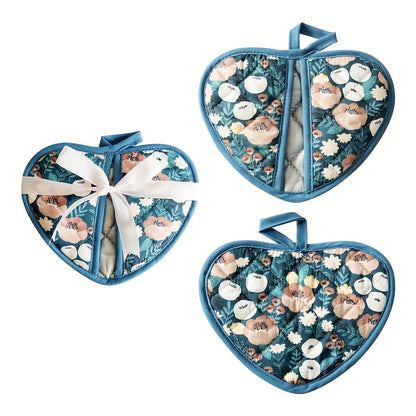 FLORALHEART – Vintage Floral Heart-Shaped Potholders with Heat Resistance
