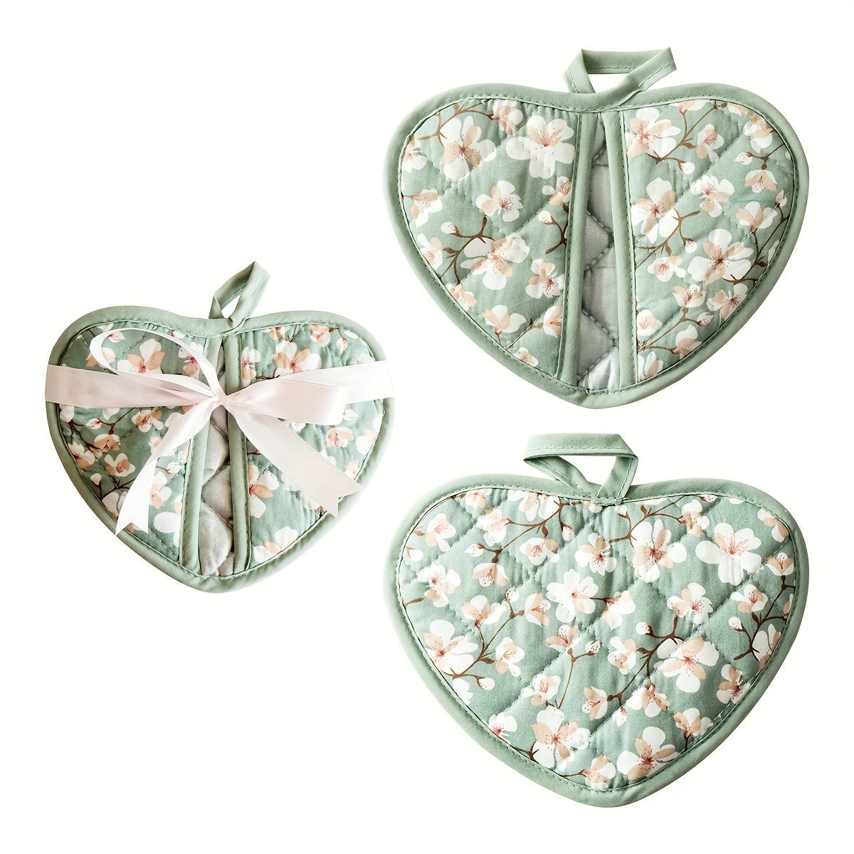 FLORALHEART – Vintage Floral Heart-Shaped Potholders with Heat Resistance