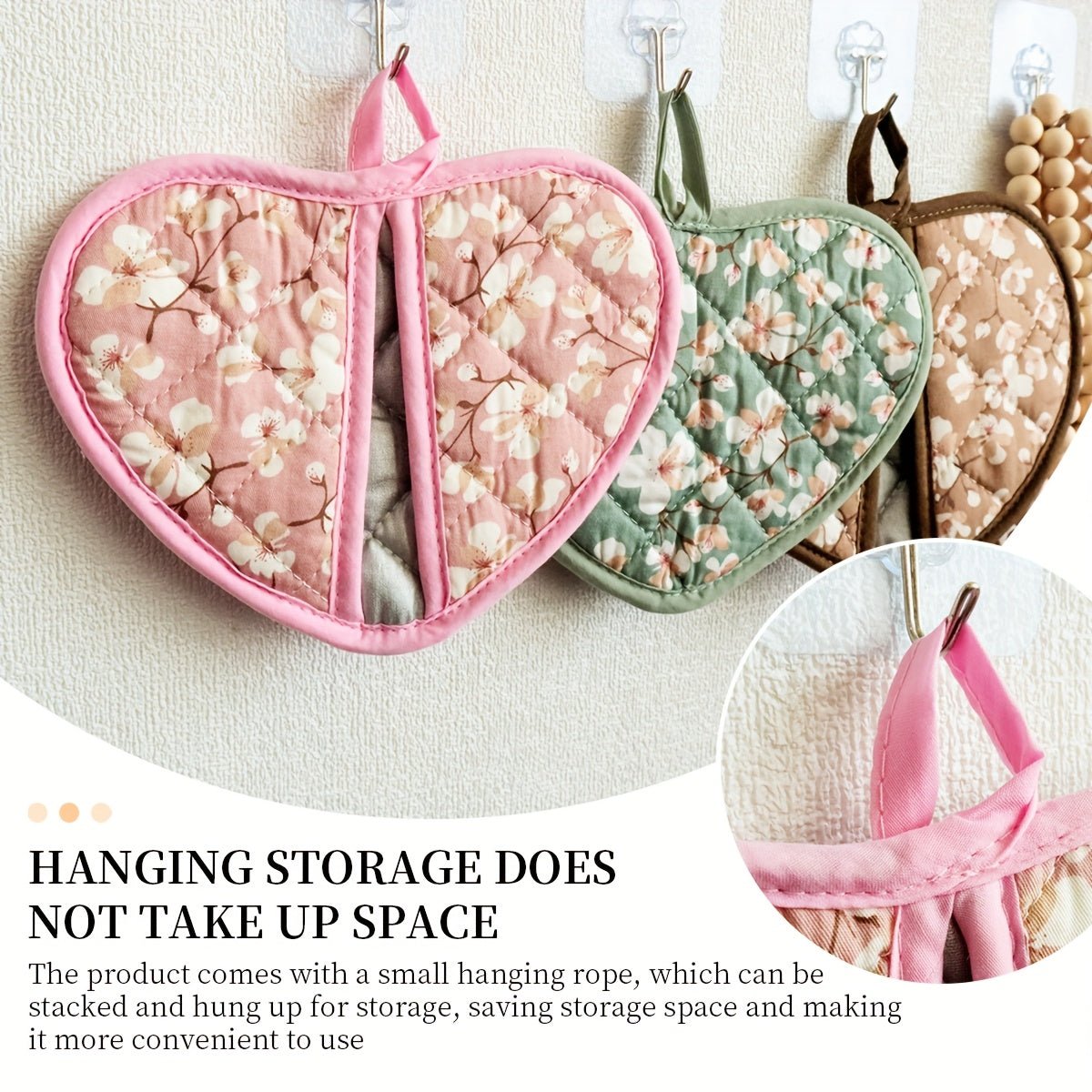 FLORALHEART – Vintage Floral Heart-Shaped Potholders with Heat Resistance