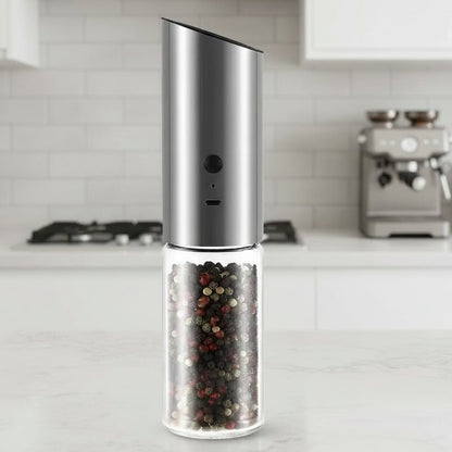 GRINDVOLT – Rechargeable Electric Pepper Grinder in Stainless Steel with Adjustable Fineness