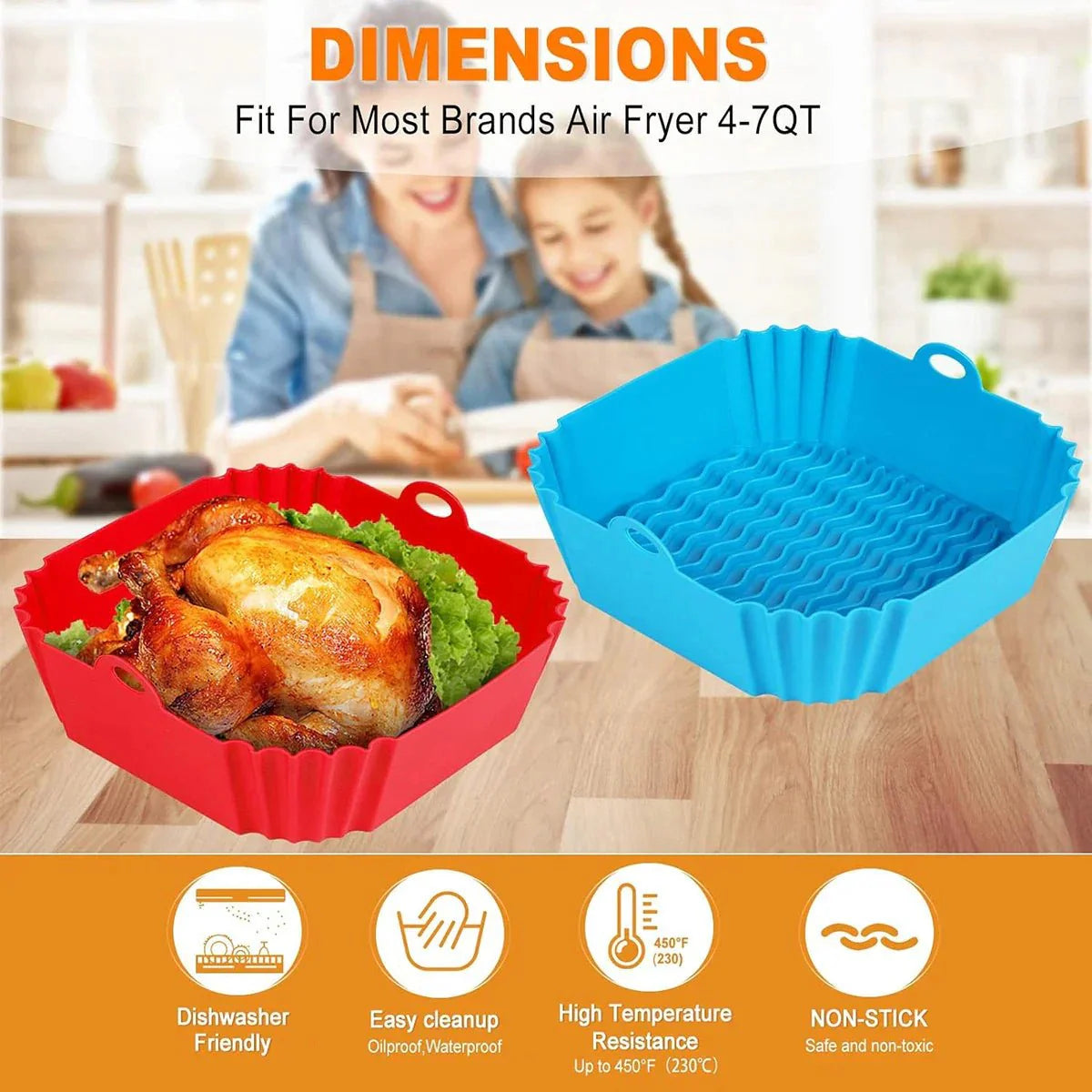 GRIPFRY – Silicone Air Fryer Liner with Side Handles for Clean, Non-Stick Cooking