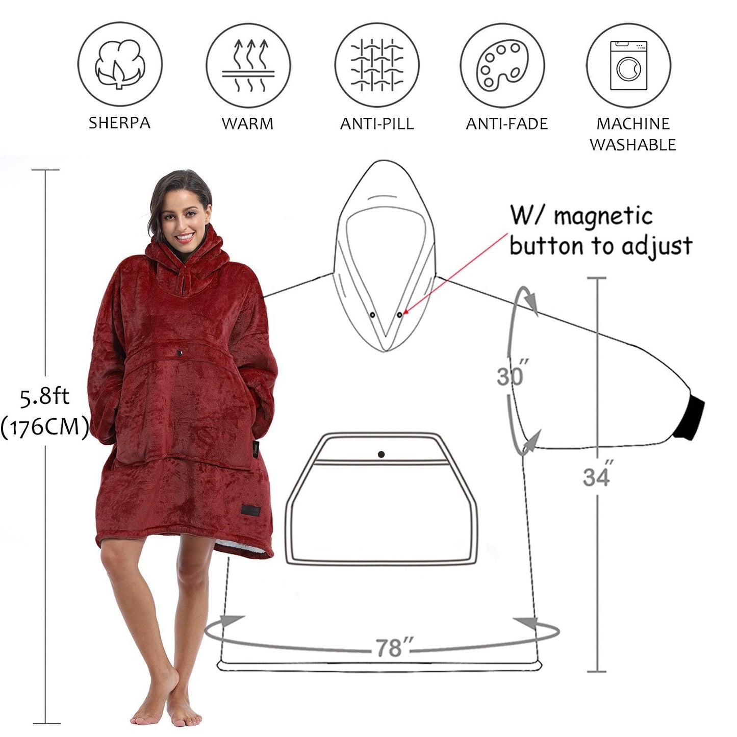 Dark Color Sherpa Oversized Hoodie Blanket