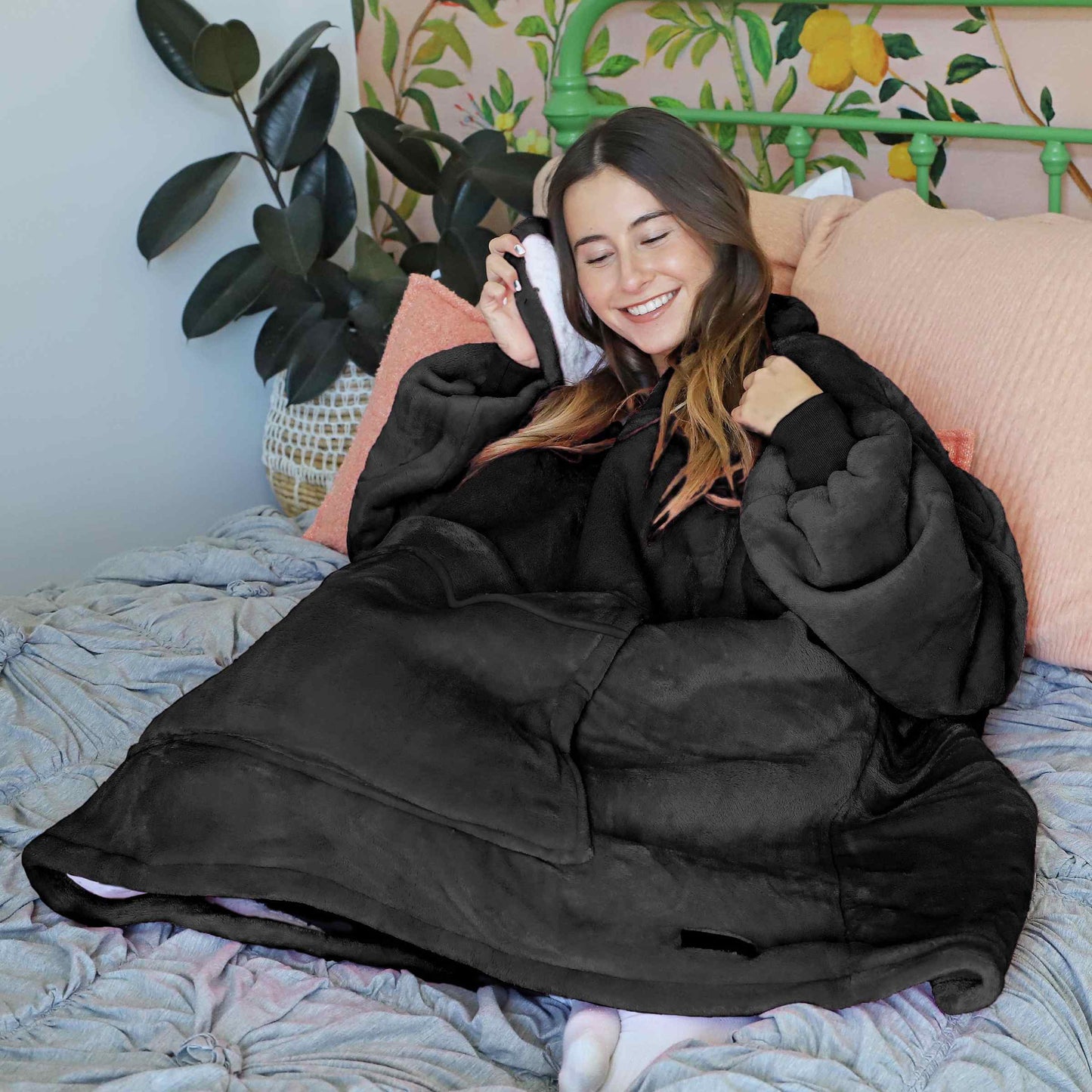 Dark Color Sherpa Oversized Hoodie Blanket
