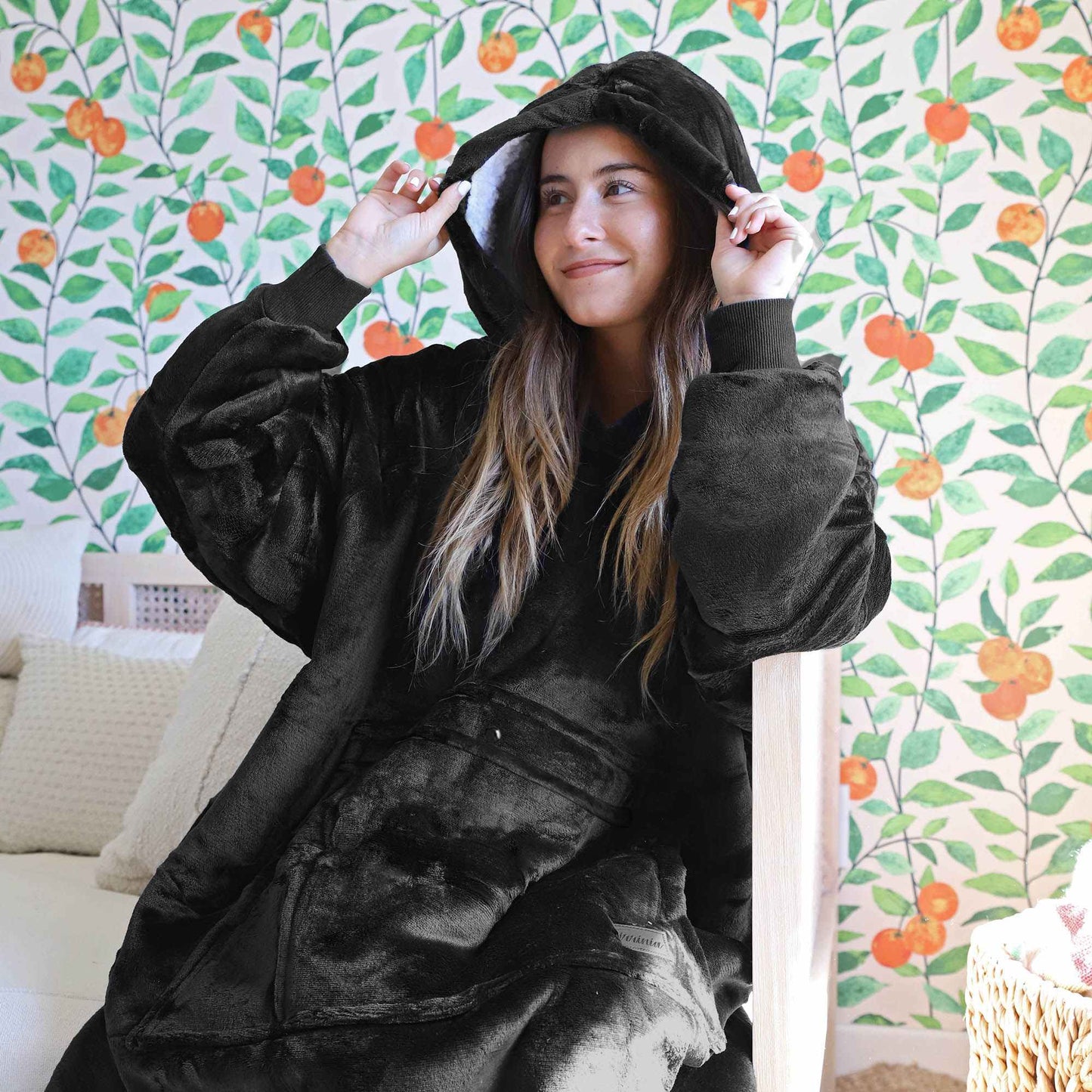 Dark Color Sherpa Oversized Hoodie Blanket