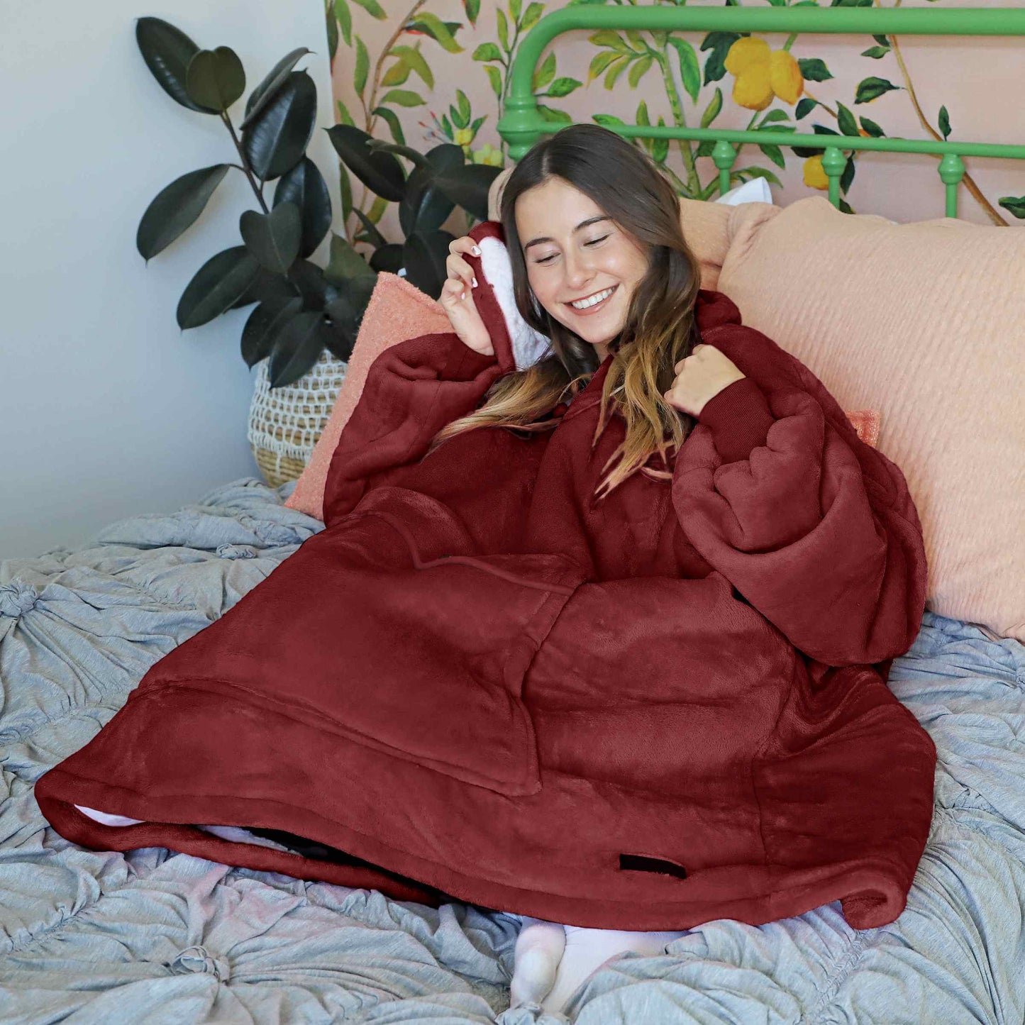 Dark Color Sherpa Oversized Hoodie Blanket