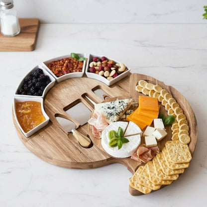 HOSTORIA – Acacia Wood Charcuterie Serving Board Set with Bowls and Knives