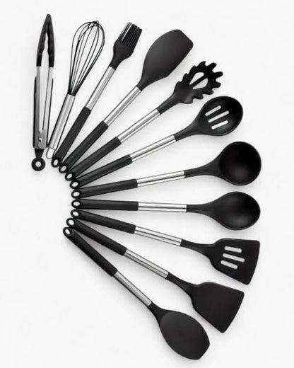 KITCHENORA – Complete Utensil Set with Silicone Heads & Wood-Style Handles